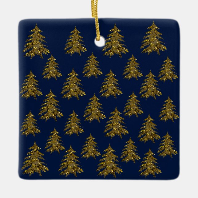 Sparkly gold Christmas tree Ceramic Tree Decoration (Front)