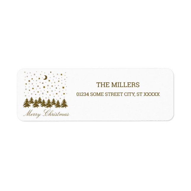 Sparkly gold Christmas tree, moon, stars (Front)