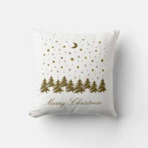 Sparkly gold Christmas tree, moon, stars Christmas Cushion