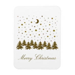Sparkly gold Christmas tree, moon, stars Christmas Magnet