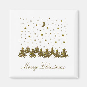 Sparkly gold Christmas tree, moon, stars Christmas Magnet