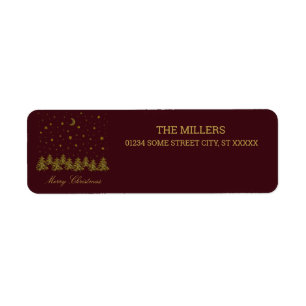 Sparkly gold Christmas tree, moon, stars on red