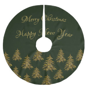 Sparkly gold Christmas tree on green Christmas Brushed Polyester Tree Skirt