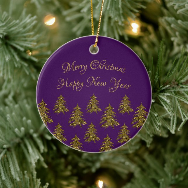 Sparkly gold Christmas tree on purple Christmas Ceramic Tree Decoration (Tree)