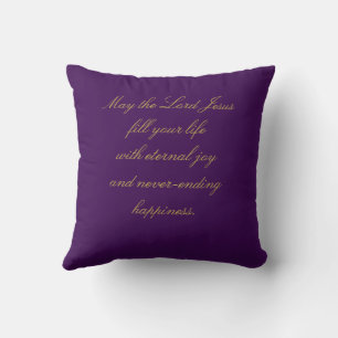 Sparkly gold Christmas tree on purple Christmas Cushion