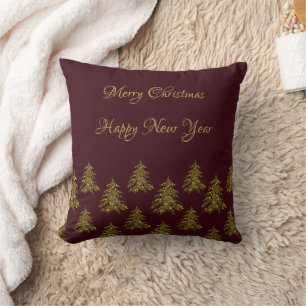 Sparkly gold Christmas tree on red Christmas Cushion