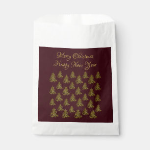 Sparkly gold Christmas tree on red Christmas Favour Bags