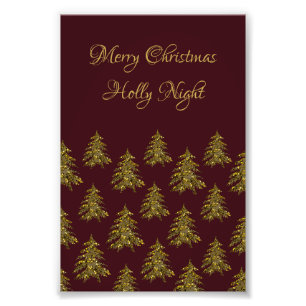 Sparkly gold Christmas tree on red Christmas Photo Print