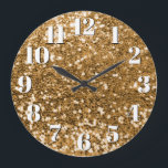 Sparkly Gold Chunky Glitter Large Clock<br><div class="desc">Gold chunky, sequin or confetti glitter with bokeh blur and faux sparkle white white fat face numbers with a dark blue drop shadow on a custom wall clock for her. Though I didn't set this as a template, you can use your own photo. You can change the colour of the...</div>