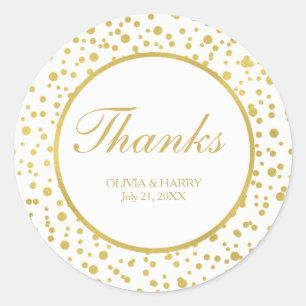 Sparkly Gold Confetti Wedding Favour Thank You Classic Round Sticker
