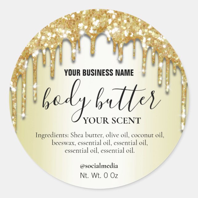 Sparkly Gold Dripping Glitter Body Butter Labels (Front)