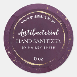 Sparkly Gold Dust Purple Hand Sanitizer Labels