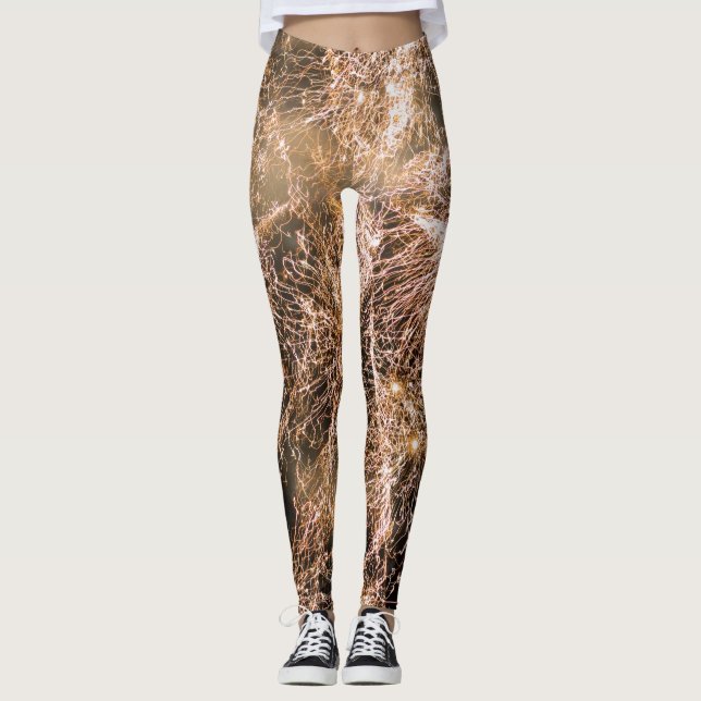 Sparkly gold fireworks Abstract Leggings (Front)