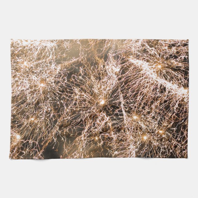Sparkly gold fireworks Abstract Tea Towel (Horizontal)