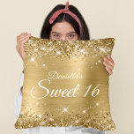 Sparkly Gold Glitter and Foil Sweet 16 Cushion<br><div class="desc">Fabulous sweet 16 girly glam throw pillow for your daughter. The front features the number sixteen in a puffy balloon text image. The background image features a girly glam golden yellow ombre brushed metal style foil with faux gold glitter digital art graphics. On the backside, you can customise the font...</div>