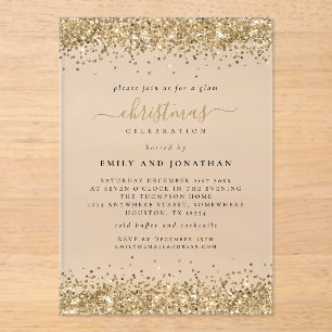 Sparkly Gold Glitter Borders Christmas Party Acrylic Invitations