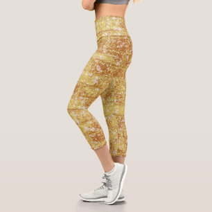 Sparkly Gold Glitter Chic Texture Pattern Capri Leggings