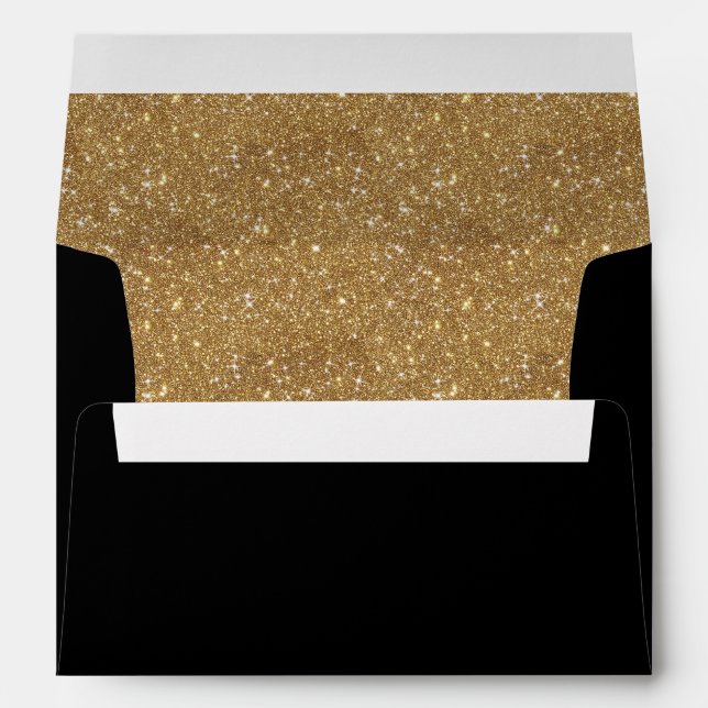Sparkly gold glitter liner black invitation envelopes (Back (Bottom))
