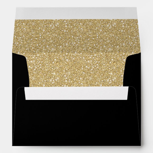 Sparkly gold glitter liner black invitation envelopes (Back (Bottom))