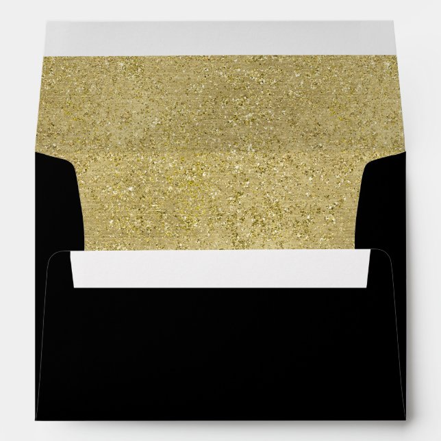 Sparkly gold glitter liner black invitation envelopes (Back (Bottom))