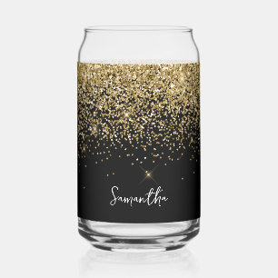 Sparkly Gold Glitter on Black Can Glass