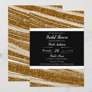 Sparkly Gold Glitter & White Sparkle Modern Glam Invitation