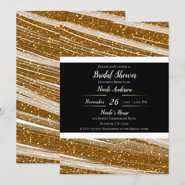Sparkly Gold Glitter & White Sparkle Modern Glam Invitation (Front/Back)