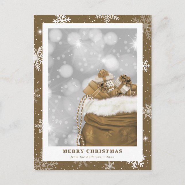 Sparkly Gold Merry Christmas Holiday Postcard (Front)