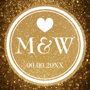 Sparkly gold monogram wedding favour stickers seal