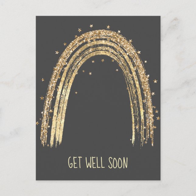 Sparkly Gold Rainbow Get Well Soon Postcard (Front)