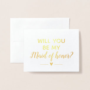 Sparkly Gold Will You Be My Maid of Honour Proposa Foil Card