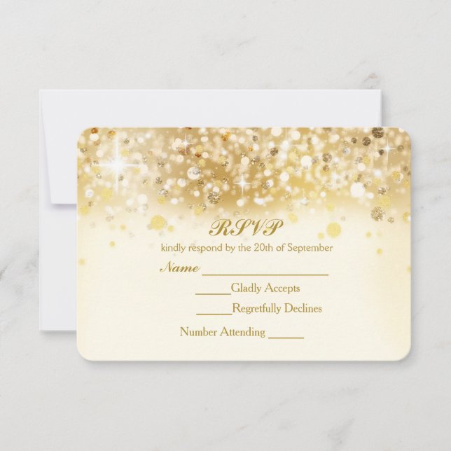 Sparkly Golden Lights Elegant RSVP Invitation Card (Front)