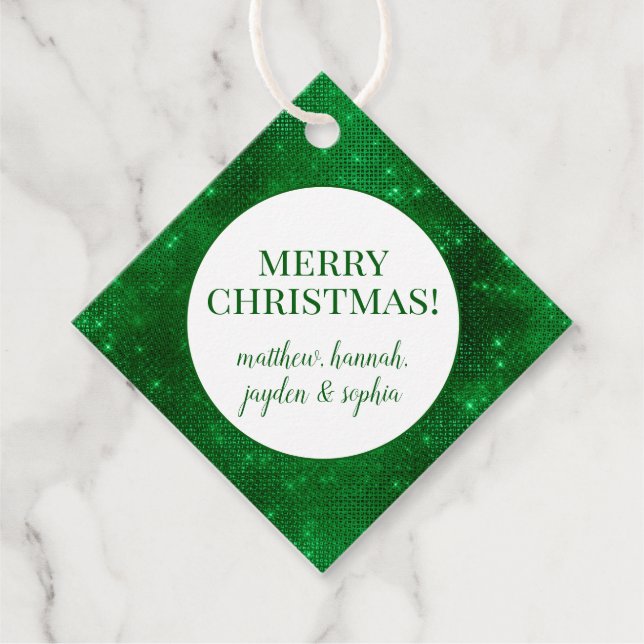 Sparkly Green Foil Personalised Favour Tags (Front)