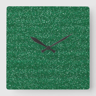 Sparkly Green & Silver Glitter Square Wall Clock