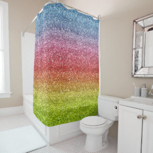 Sparkly Grey, Red & Yellow Gradient Glitter Shower Curtain