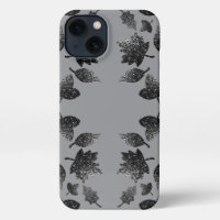 Sparkly grey silver leaves fall autumn pattern