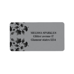 Sparkly grey silver leaves fall autumn pattern label