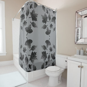 Sparkly grey silver leaves fall autumn pattern shower curtain