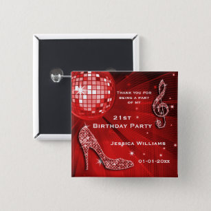 Sparkly Heels, Music, Disco Ball Party Favour 15 Cm Square Badge