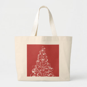 Sparkly Holiday Tree Bag, Red Large Tote Bag