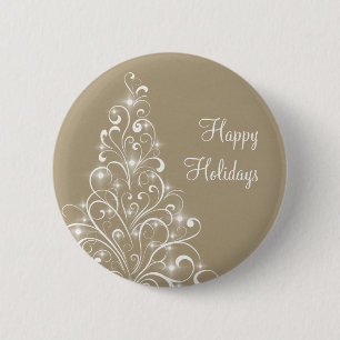 Sparkly Holiday Tree Button, Latte 6 Cm Round Badge