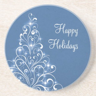 Sparkly Holiday Tree Coaster, Blue Coaster