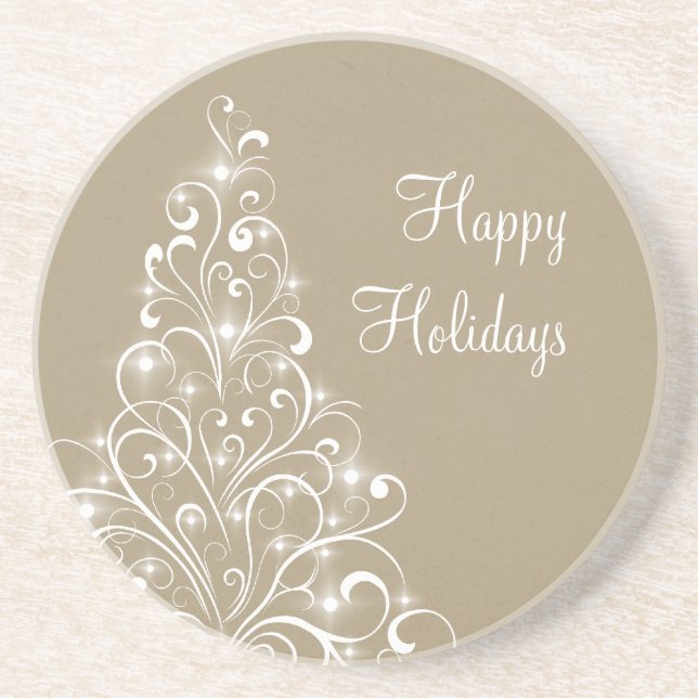 Sparkly Holiday Tree Coaster, Latte Coaster (Front)