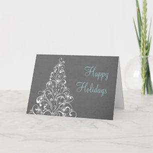 Sparkly Holiday Tree Greeting Card, Dark Grey Card