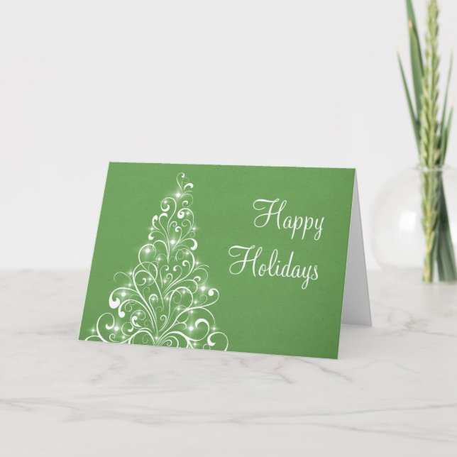 Sparkly Holiday Tree Greeting Card, Green Card (Front)