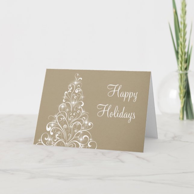 Sparkly Holiday Tree Greeting Card, Latte Card (Front)