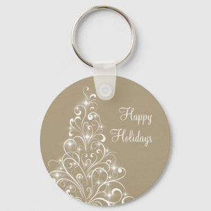Sparkly Holiday Tree Keychain, Latte Key Ring