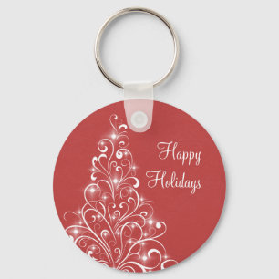 Sparkly Holiday Tree Keychain, Red Key Ring