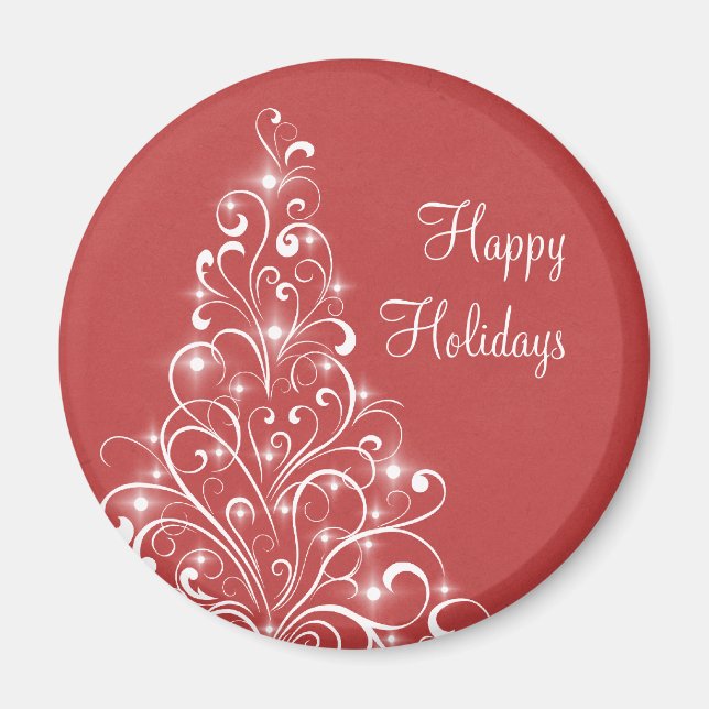 Sparkly Holiday Tree Magnet, Red Magnet (Front)