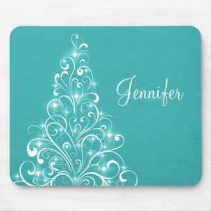Sparkly Holiday Tree Mousepad, Aqua Mouse Pad